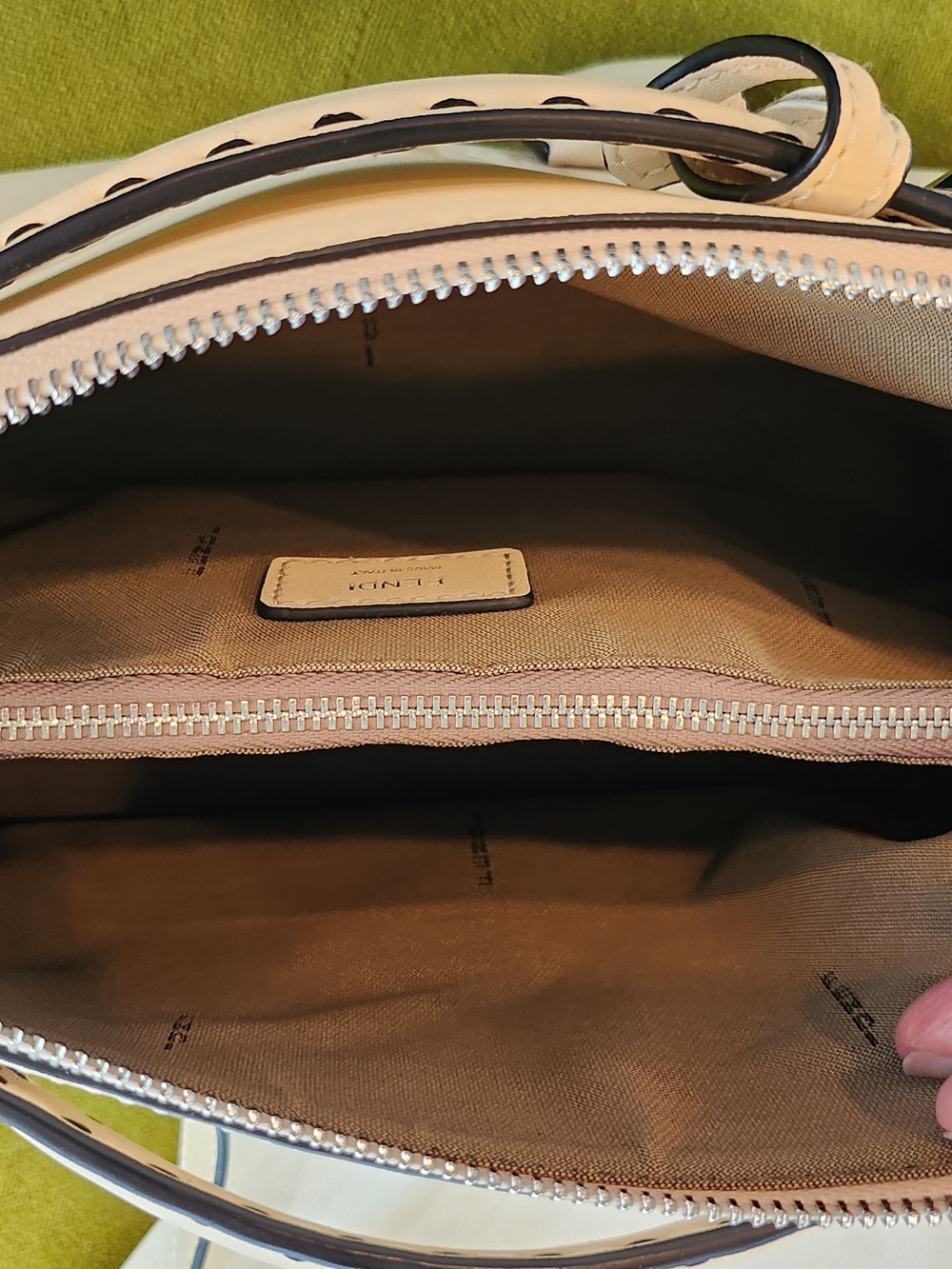Cream Leather Satchel with Pale Pink Logo Print - Picture 11 of 13